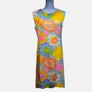 Alex Colman California yellow floral vintage dress, retro mod, 60s flower‎ power